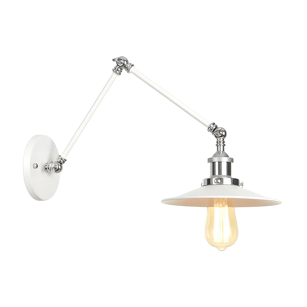 White Metal Adjustable Swing Arm Wall Light with Different Shade