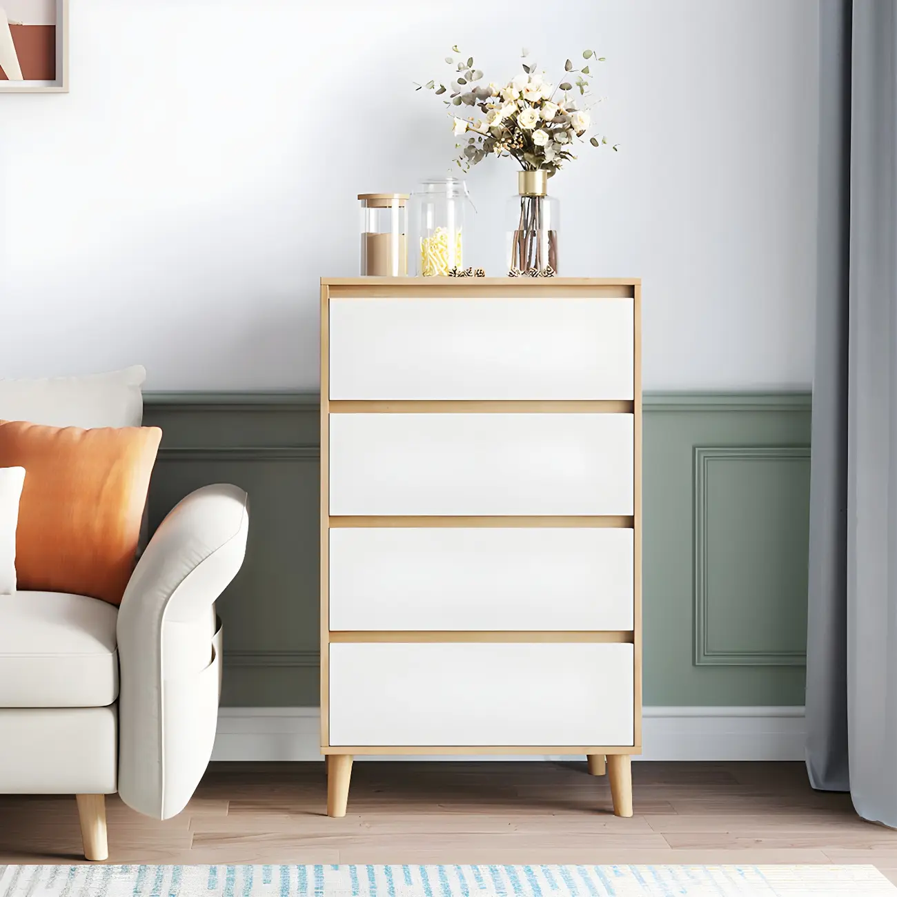 Minimalist Natural Wooden Double Dresser with Storage