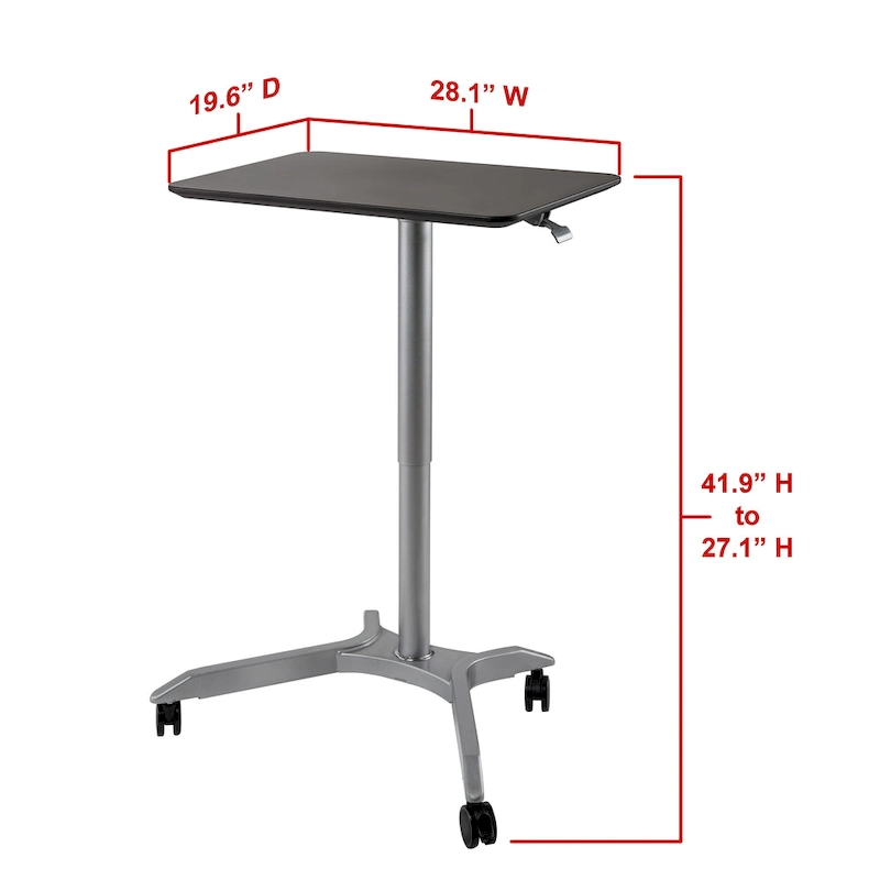 airLIFT XL 28 Pneumatic Height Adjustable Sit-Stand Mobile Laptop Computer Desk Cart