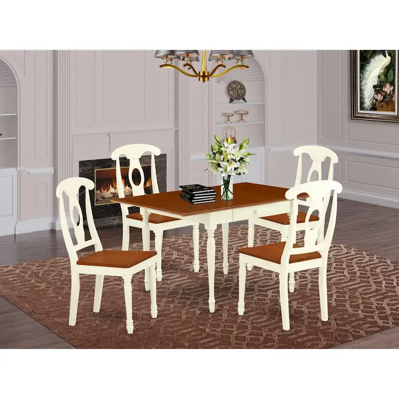 East West Furniture Dining Set- a Dining Room Table and Wood Seat Chairs, Buttermilk & Cherry (Pieces Option)
