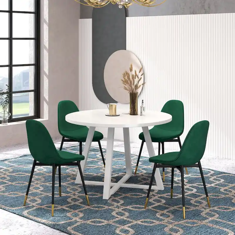 Roundhill Furniture Evatt 5-Piece Round Dining Set, Trestle Round Table with 4 Stylish Chairs