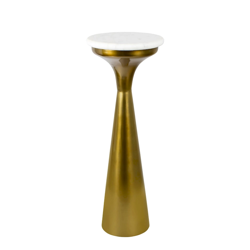 Vince 22.25 Mid-Century Glam Retro Metal Drink Table with Marble Top, Gold/White, by JONATHAN Y