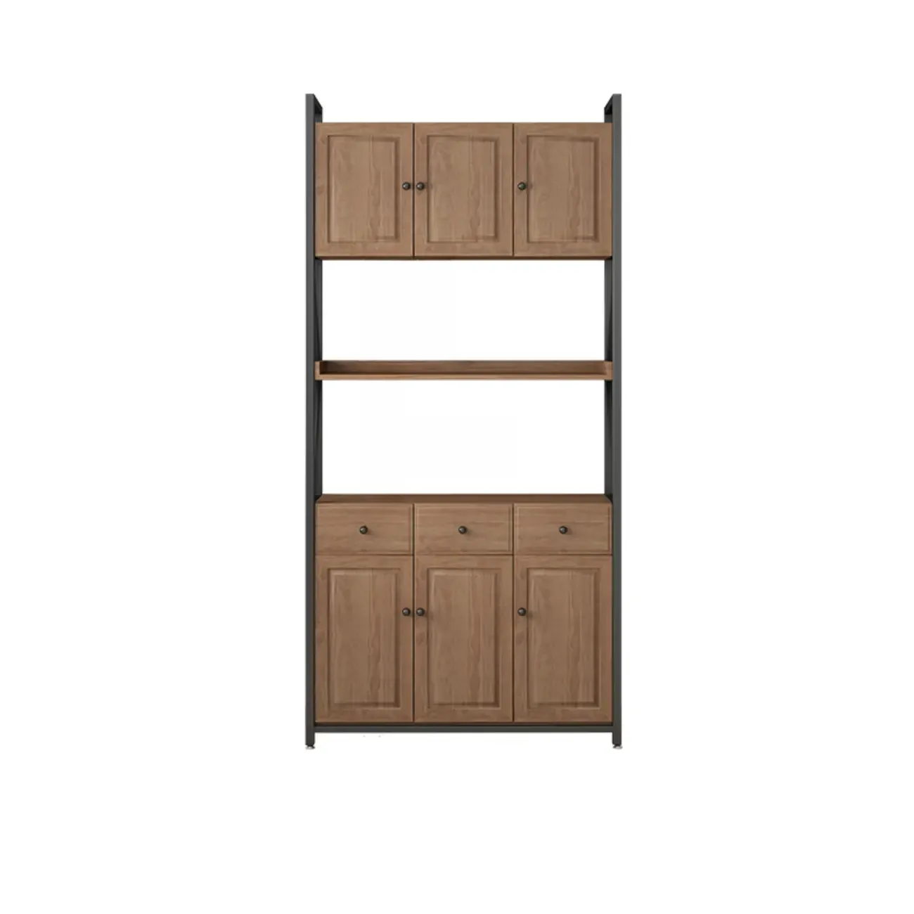 Rustic Brown Metal 6-shelf Open Bookcase with Cabinet