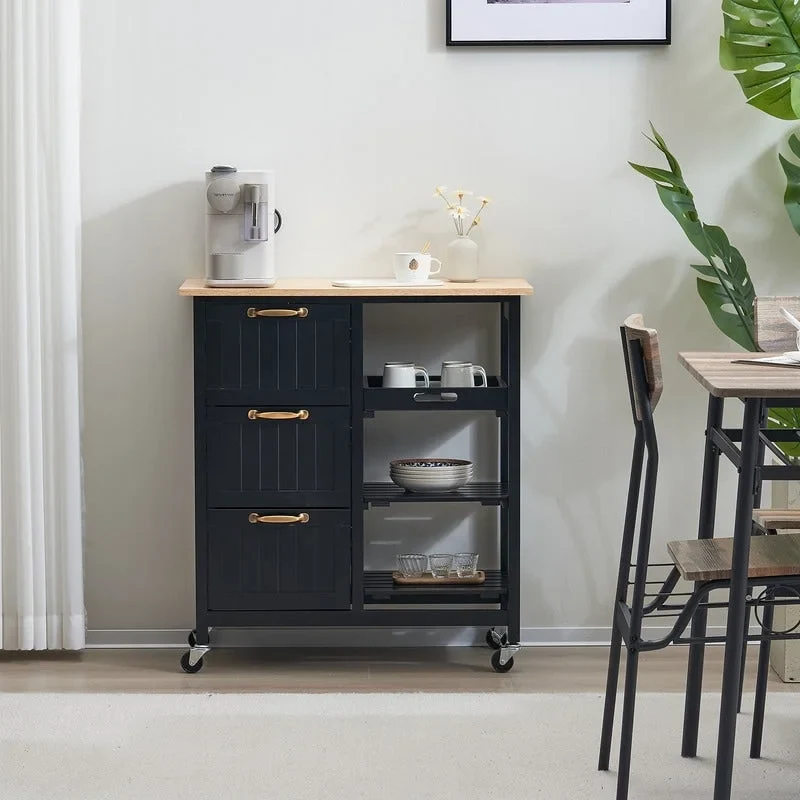 Three Drawers Three Layers Spray Paint Dining Car Kitchen Carts