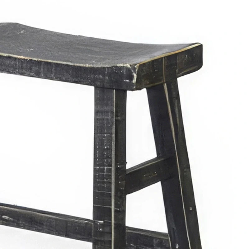 Counter Height Bench, 33 Inch Rustic Black Mahogany Wood Frame
