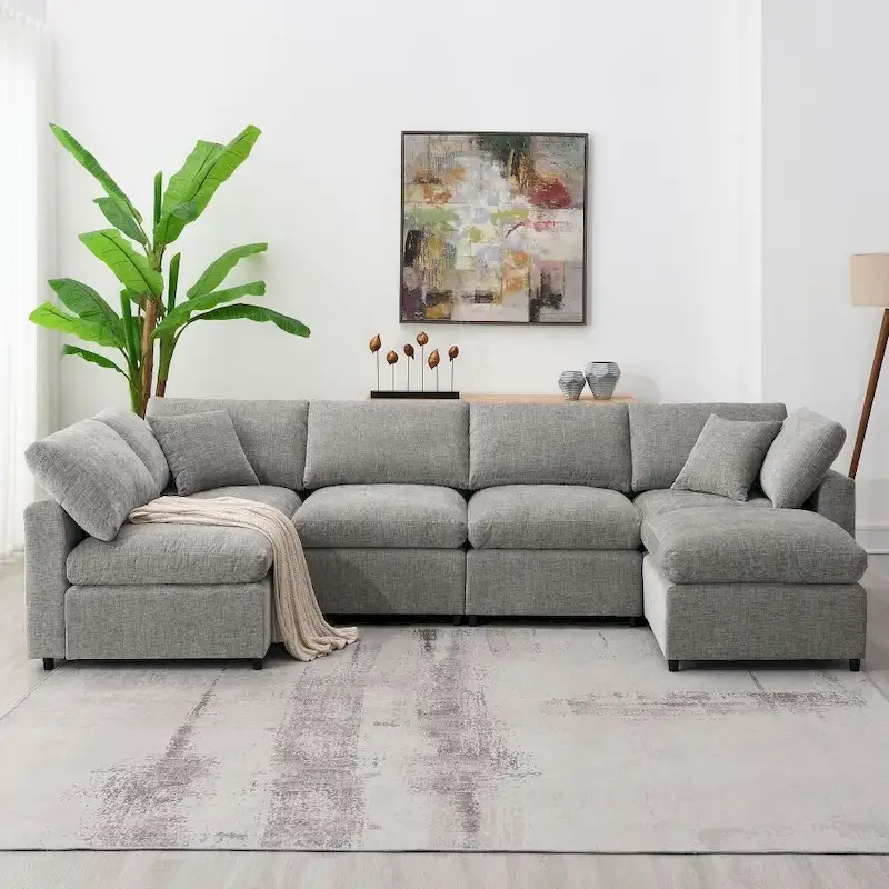 U Shaped Convertible Sectional Sofa with Ottoman