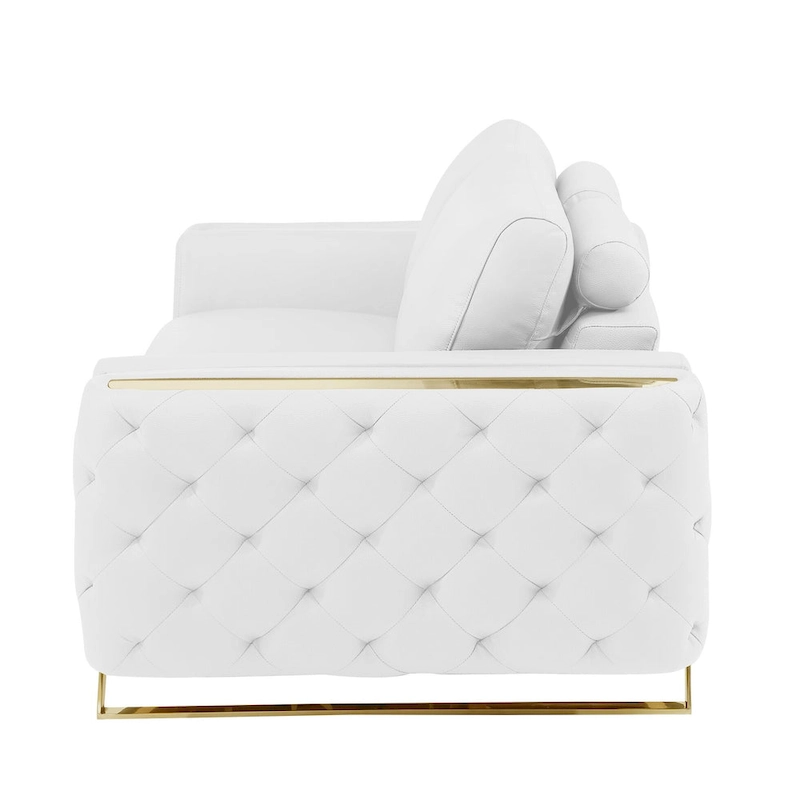 HomeRoots 72 White And Gold Genuine Leather Loveseat