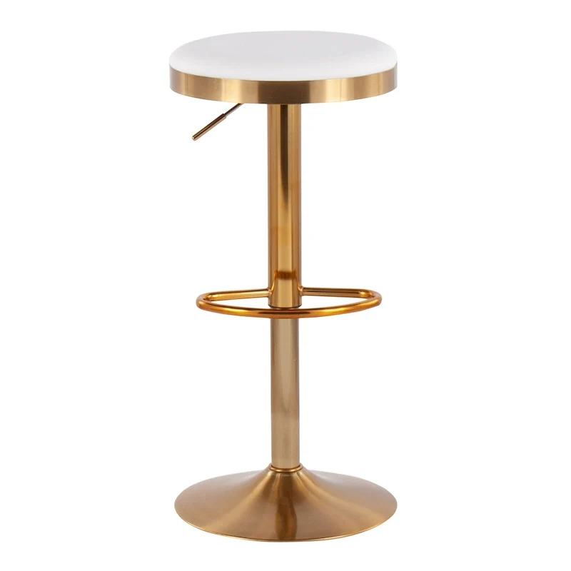 Gold Steel Barstool with Upholstered Seat - Set of 2 - Adjustable Height 23-31.75H