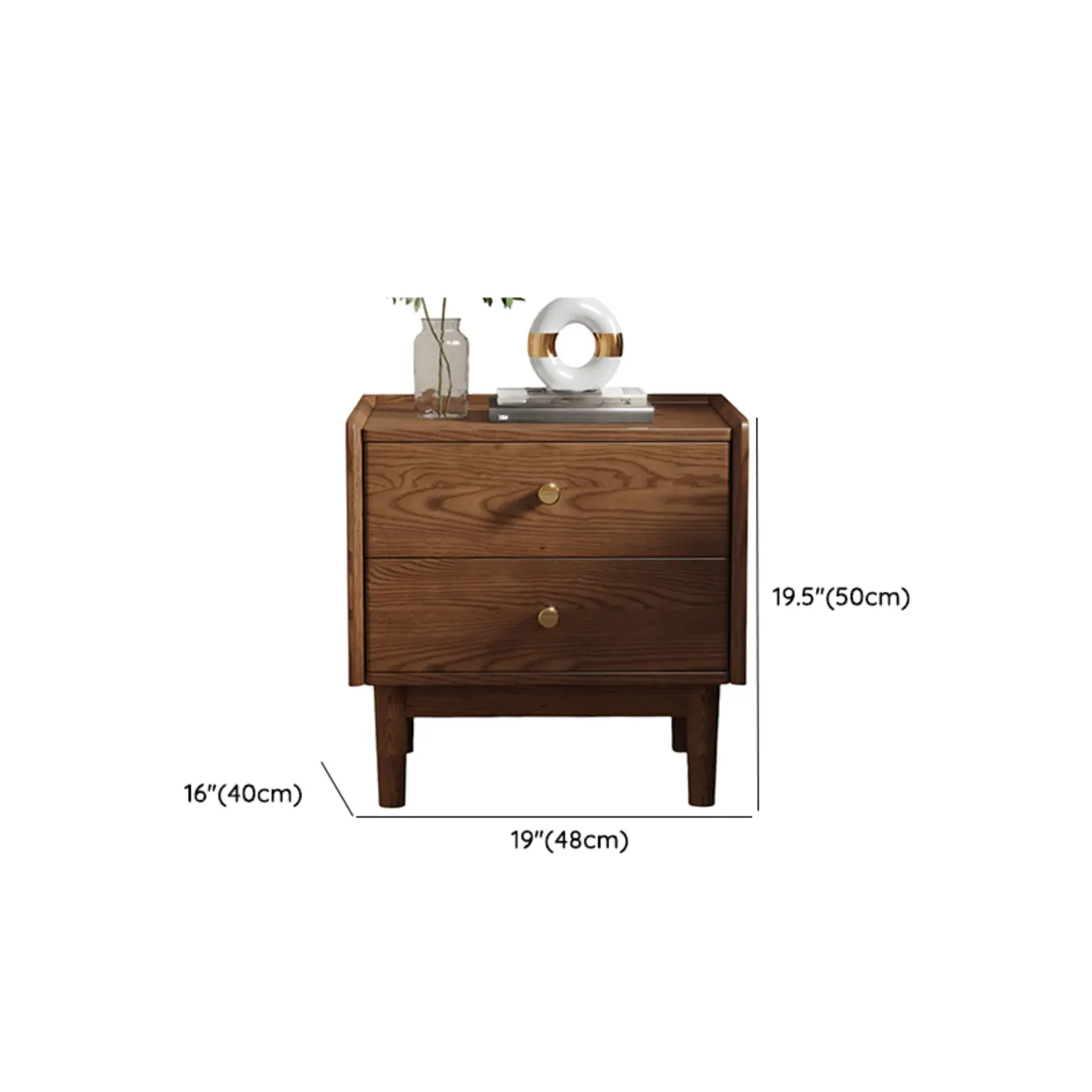 Scandinavian Brown Ash Wood 2-Drawer Nightstand