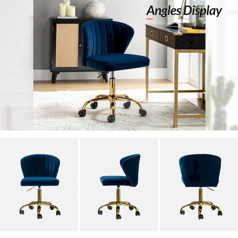 Ilia Modern Velvet Wingback 360 degree Ergonomic Office Task Chair with Channel Tufted Back by HULALA HOME