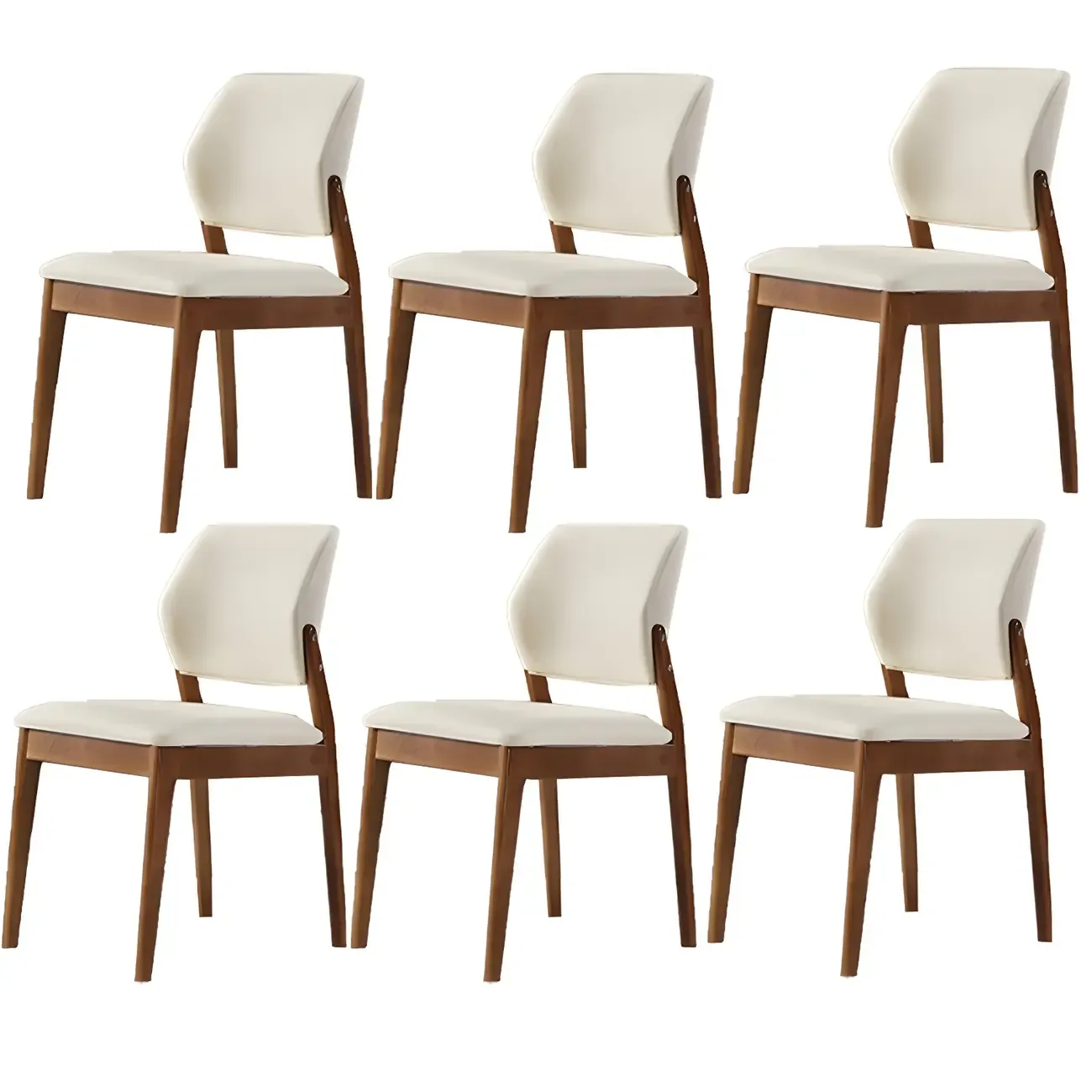 Modern Wood Faux Leather Beige Low Back Dining Chair