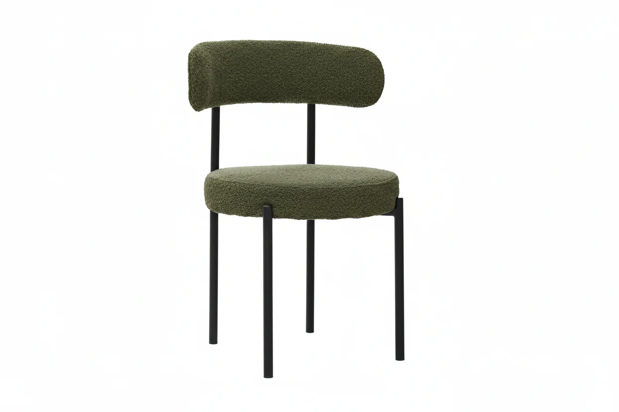 Boucle Dining Chairs,Mid-Century Modern Curved Backrest Chair,2 PCS