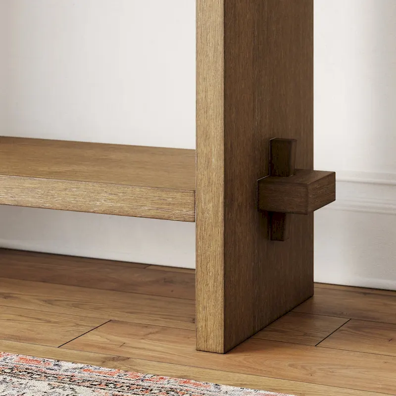 Nathan James Virgo Farmhouse 2-Tier Console Table in Wire-Brushed Wood Finish