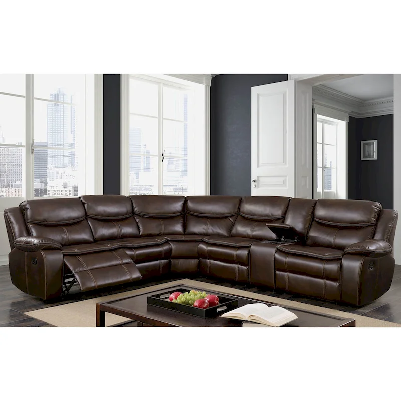 Transitional Faux Leather Reclining Sectional Sofa