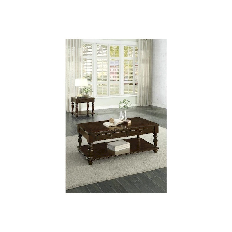 2 Drawer Wooden Cocktail Table With Bottom Shelf, Dark Espresso Brown