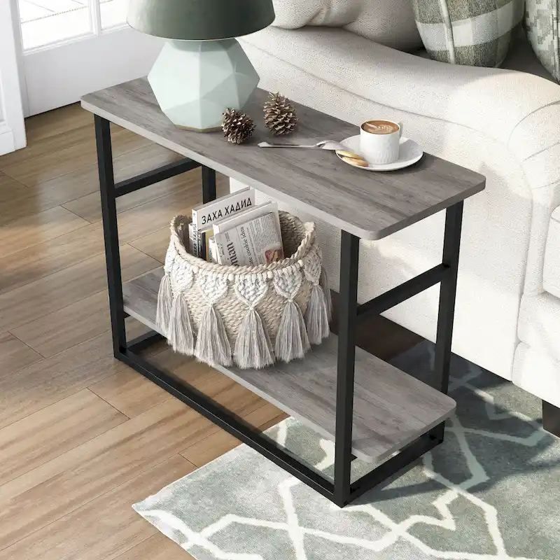 DH BASIC Urban Oak 32-inch Long Side Table with Lower Shelf by Denhour