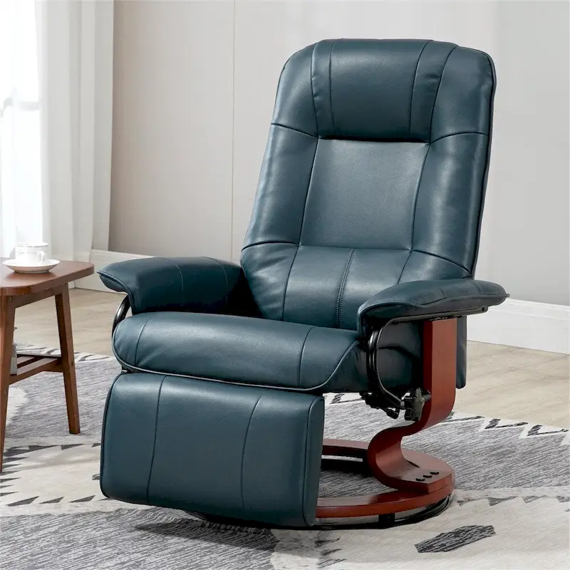 Swivel Leather Manual Recliner with Armrest and Extendable Footrest