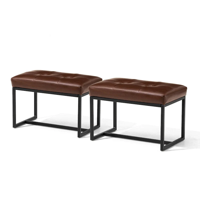 Glitzhome Set of 2 24 W Modern PU Leather Button-tufted Ottoman Foot stool