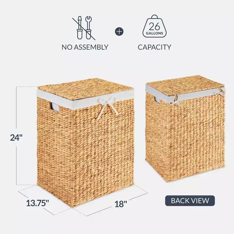 Water Hyacinth Laundry Hamper with Lid – Chestnut / Natural, 1-Person