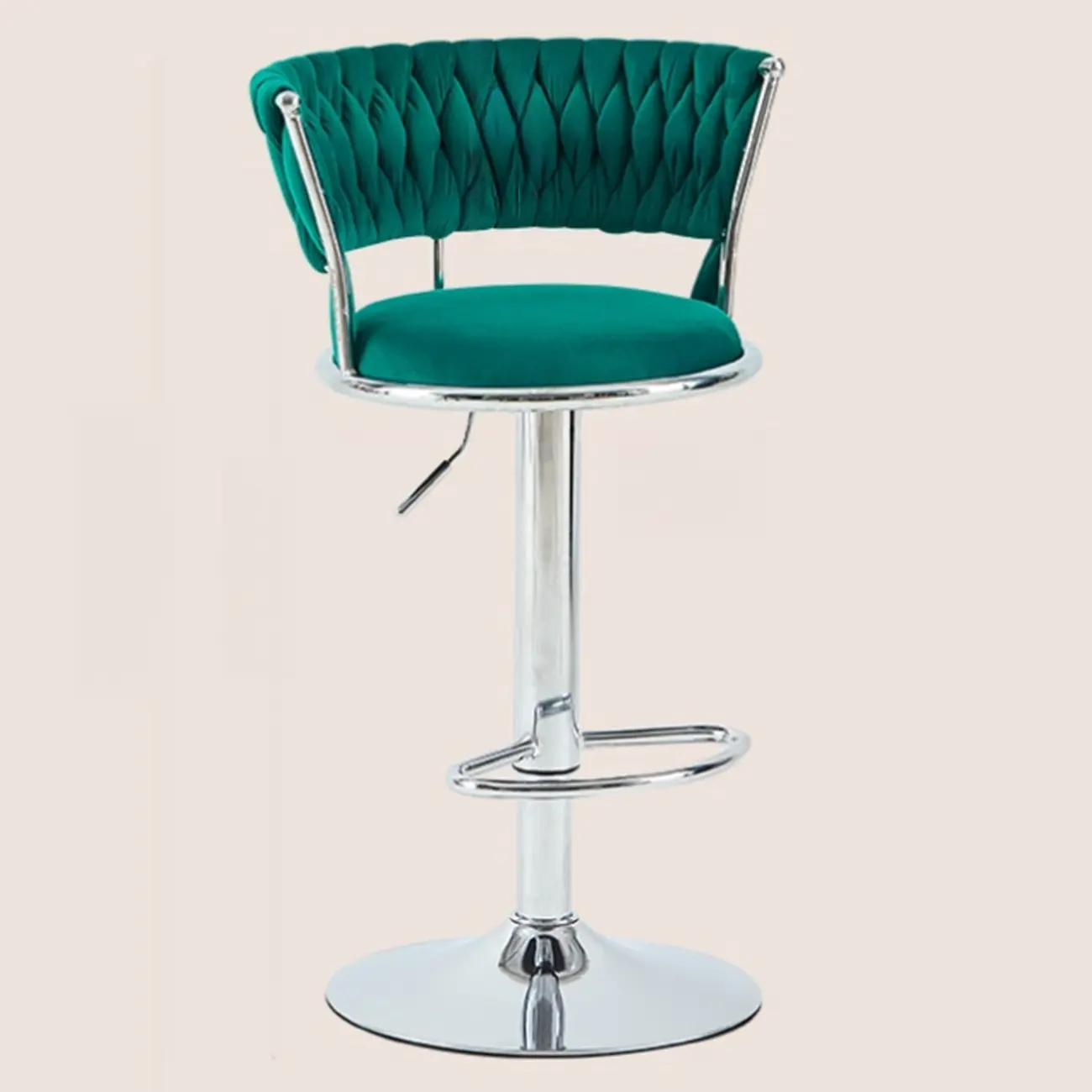 Adjustable Flannel Curved Back Bar Stools with Gold Base