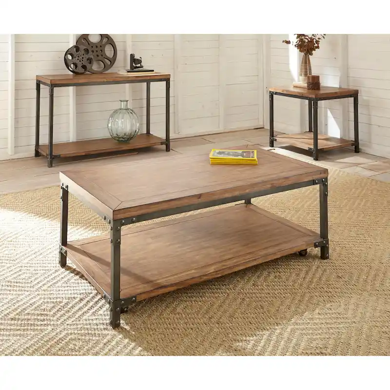Steve Silver Leyburn Industrial Wood and Metal Console Table
