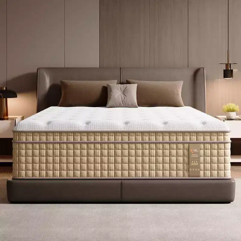 Whisen 14 Queen Hybrid Mattress, Memory Foam Mattress, Pocket Innerspring, Fiberglass-Free - Beige & White