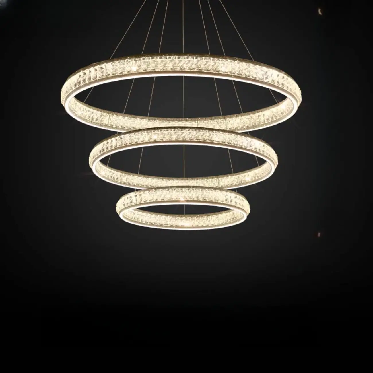 Luxury LED Golden Tiered Ring Crystal Chandelier