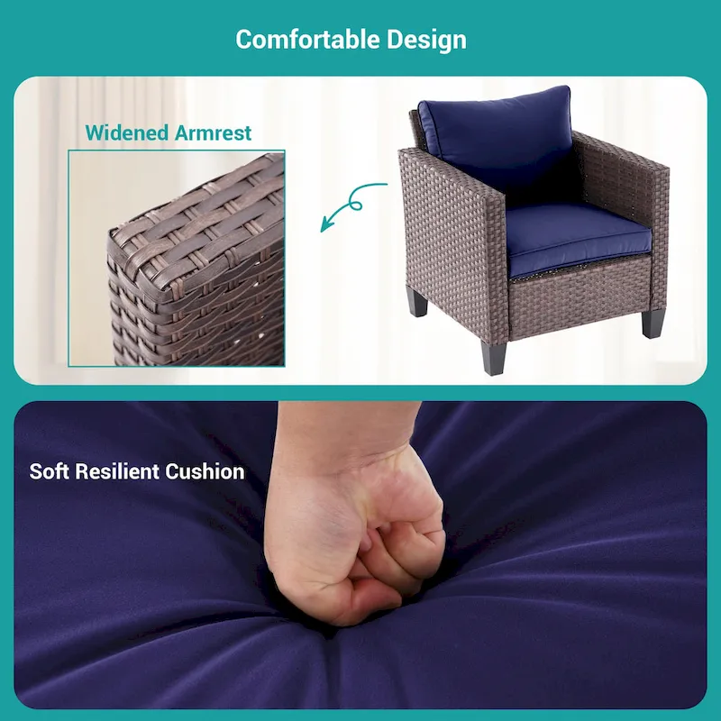 BONOSUKI 3-Piece Patio Sofa Set Brown Rattan with Side Table