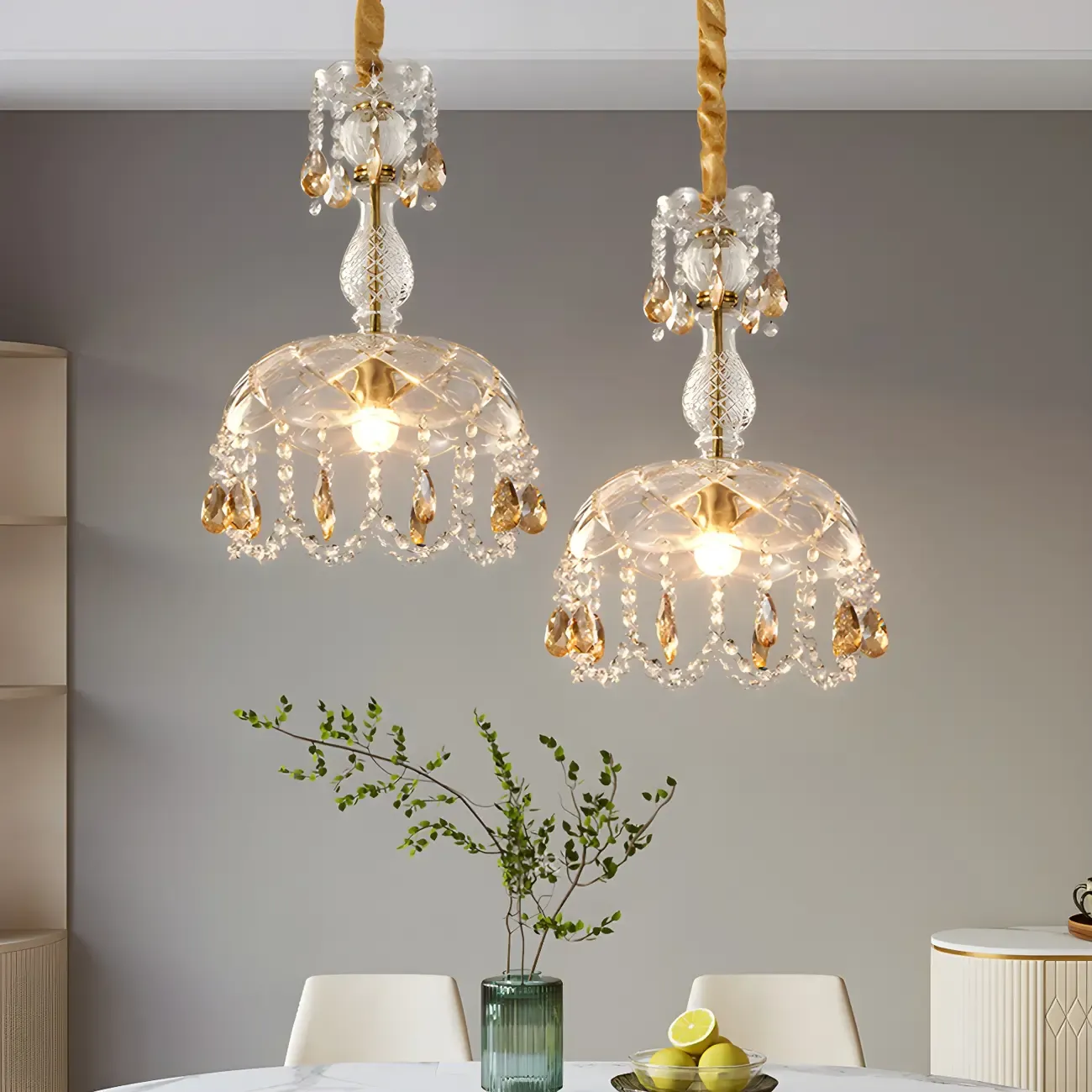 Luxury Dome Clear Crystal Pendant Light Adjustable Height