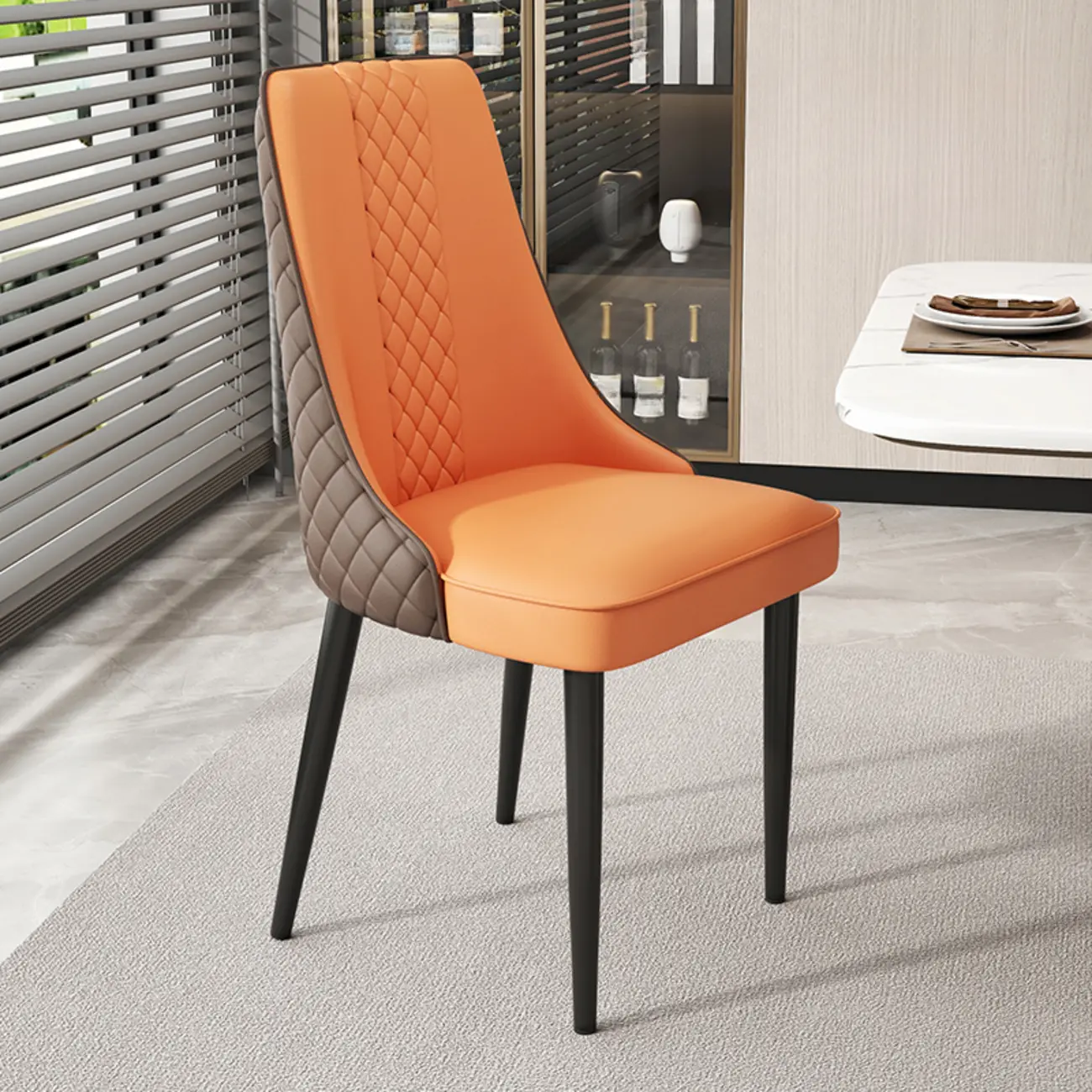 Faux Leather Dining Chair with High Back Sloped Arm