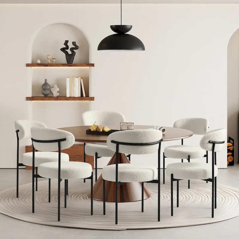 Bayville Mid-Century Curved Back Fabric Upholstered Metal Dining Chair (Set of 6)