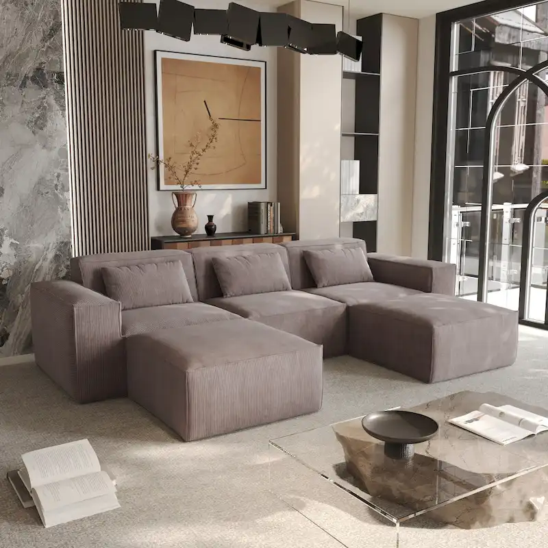 Modern Modular Sectional Sofa with 3 Pillows, Convertible Living Room Couch with Ottomans