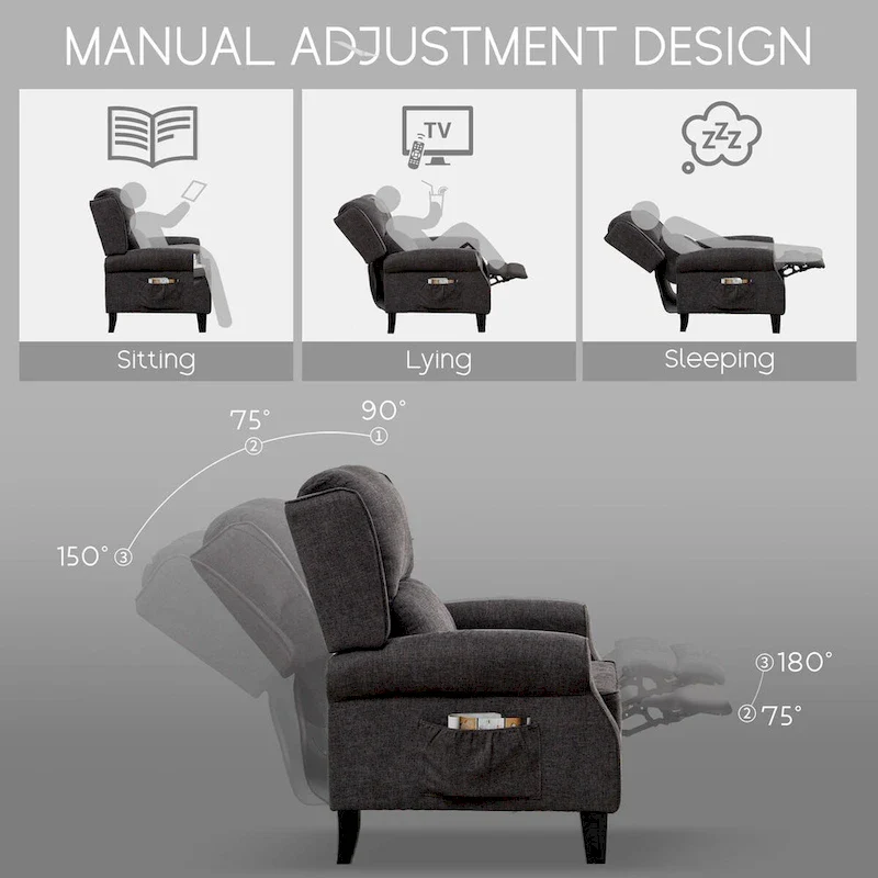 HOMYKA Manual Pushback Recliner Adjustable Accent Chair Wingback Armchair Set of 2