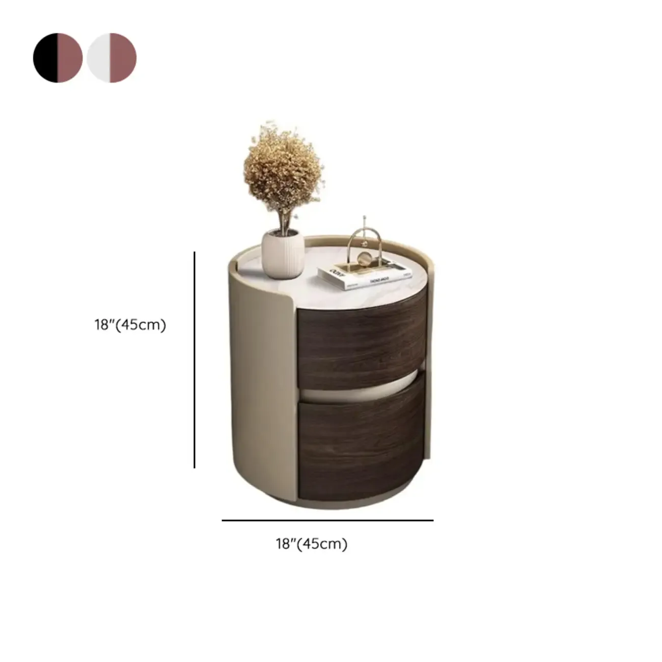 Narrow Pine Wood Soft-Close 2 Tier Round Bedside Table