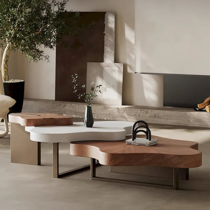 Modern Stylish Cloud Shape Solid Wood Coffee Table Set 3 Nesting Tables