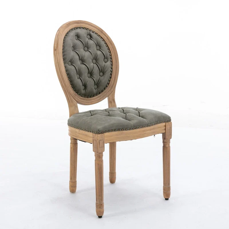 Mid-century Modern Dining Chairs Set of 4, PU Leather High-end Tufted Dining Room Chair with Nailhead Trim Solid Wood Legs