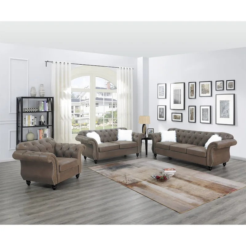 Living Room Sofa with Button Tufted Back