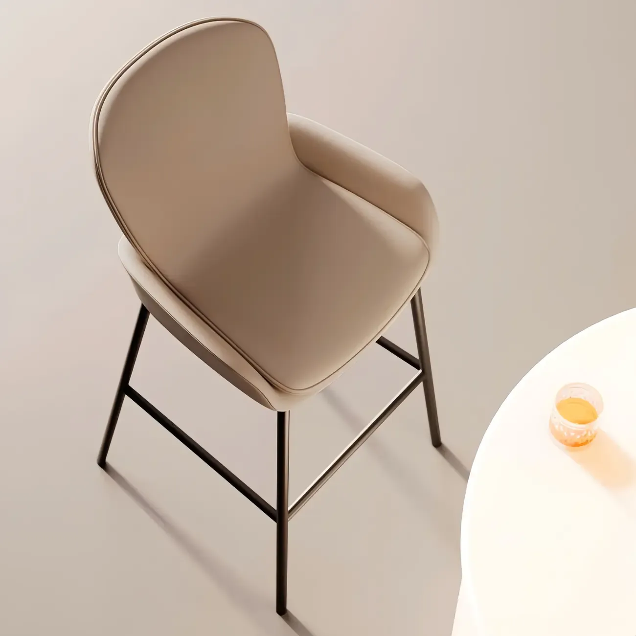 Simple Beige Leather Counter Bar Stools with Back