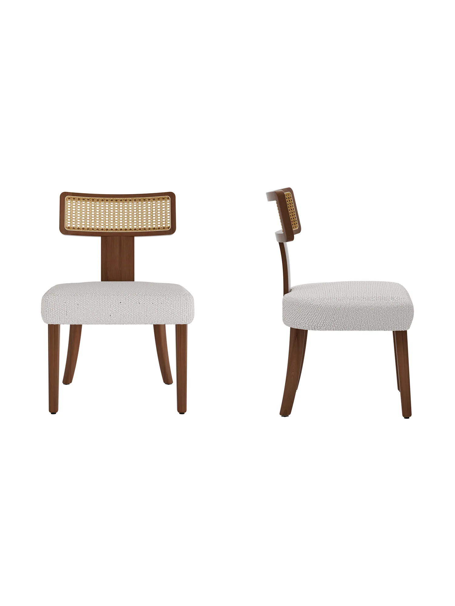 Wood and Rattan Mid Century Modern Dining Chairs Set of 2
