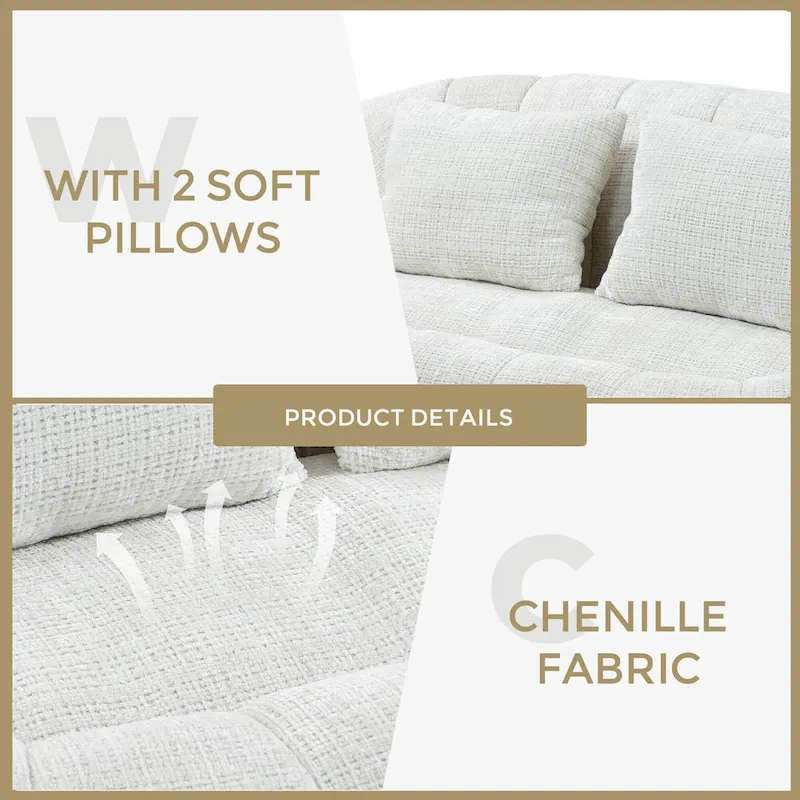 Beige 59.05 Chenille High Back Loveseat Chaise Lounge Chair