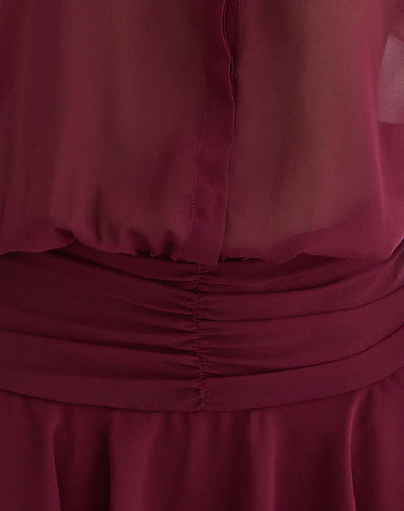 Azphira Long Sleeve Button Up Playsuit in Burgundy