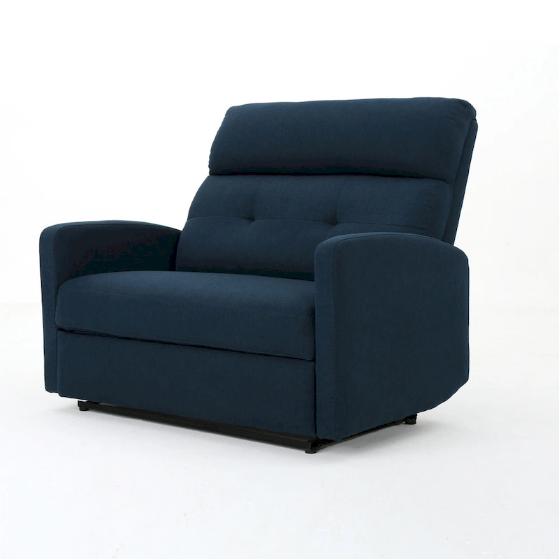 Power Recliner Chair, Oversize Wide Seat, Tufted Navy Blue Fabric