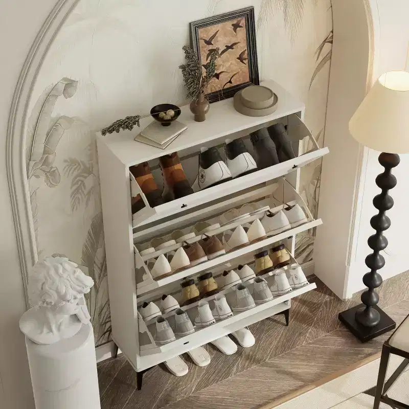 MAYEERTY Shoe Racks with 3 Flip Drawera Entrance Shoe Cabinet Hidden Shoe Cabinet with Independent Legs