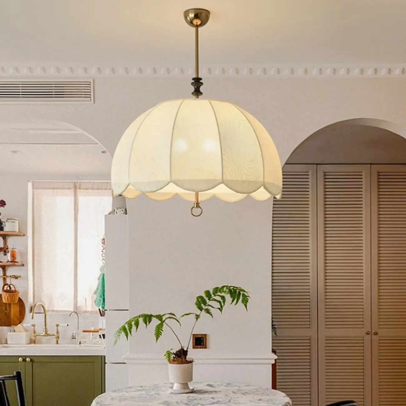 Vintage White Fabric Dome Shade Elegant Chandelier