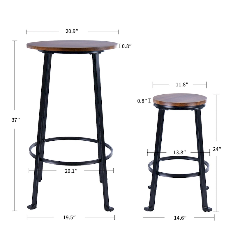 Modern Industrial 3-Piece Bistro Pub Metal Bar Table Set