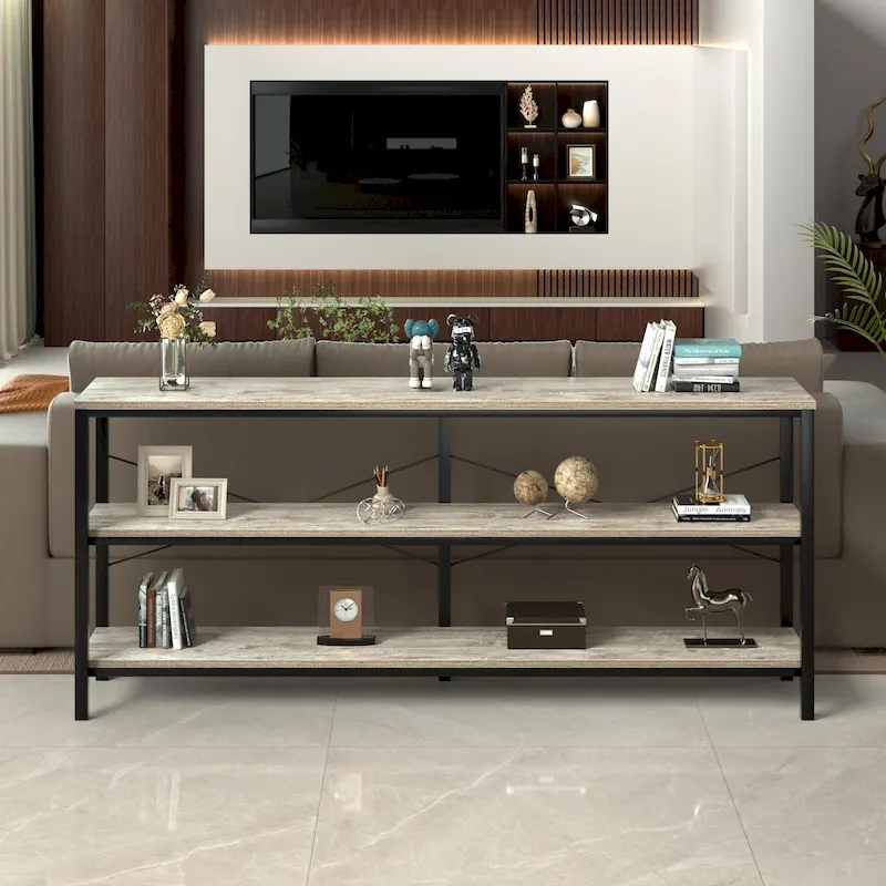 55 Sofa Console Table Narrow Long Console Entryway Table with Storage Shelf TV Stand