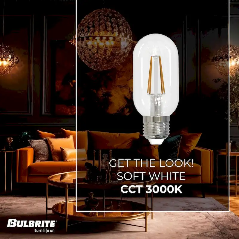 Bulbrite Pack of (4) 5 Watt Dimmable Clear Filament T14 Medium (E26) LED Bulb - 450 Lumens, 3000K, and 90 CRI - 5 Watt