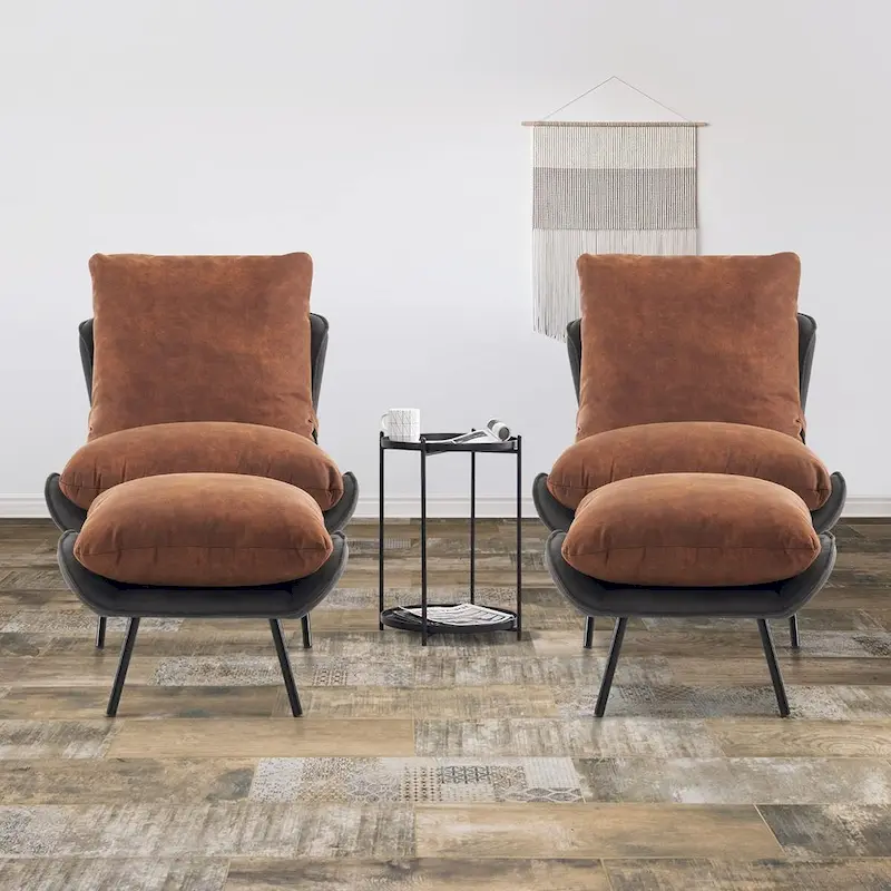 MCombo Set of 2 Accent Chair with Ottoman, Leathaire Fabric LW951