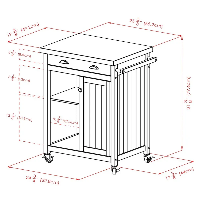 Timber Kitchen Cart, Black - 27.76 x 19.37 x 34.02 inches