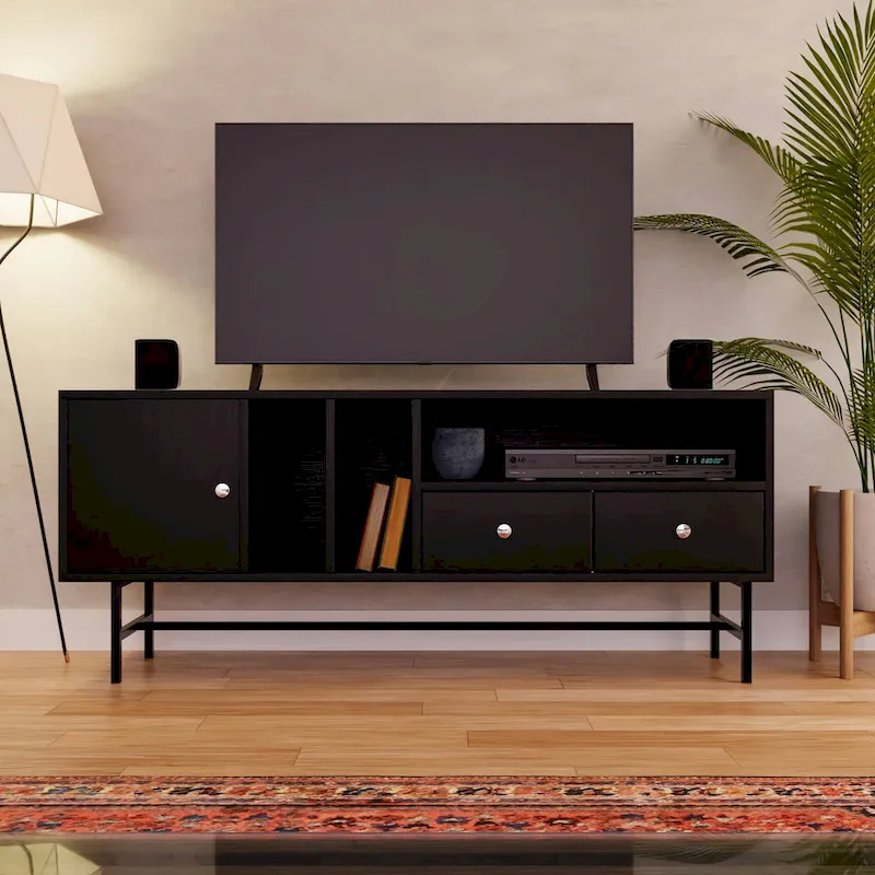 Rochester 2-Drawer 4-Shelf TV Stand Credenza with Iron Legs